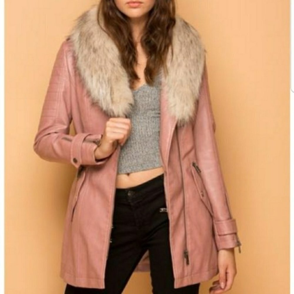 Faux Leather with Fur Jacket